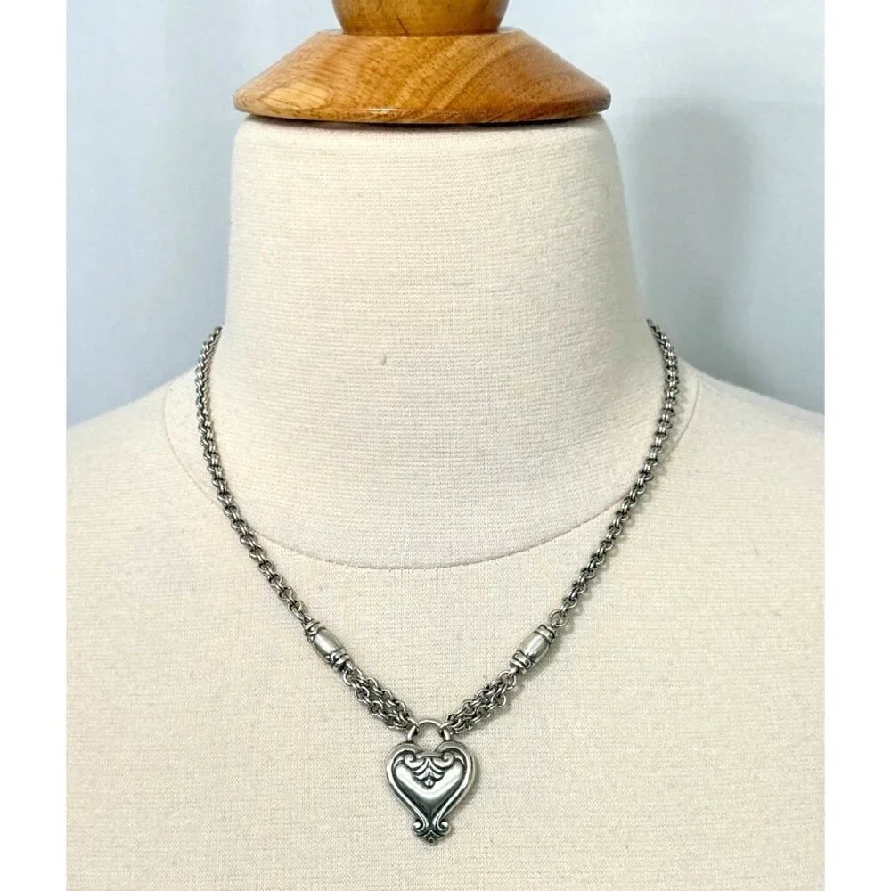 Brighton Silver Toned Twirl & Blaire Heart Necklaces Pendants 2 PC Adjustable